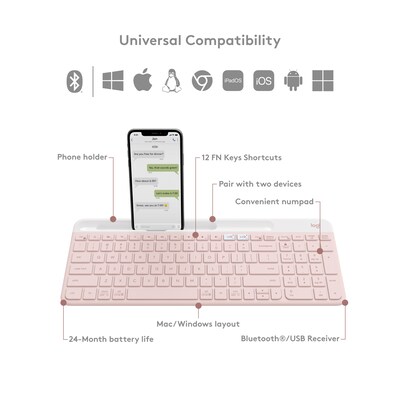 Logitech K585 Slim Multi-Device Wireless Keyboard, Rose (920-011477)