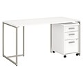 Office by kathy ireland® Method 60W Table Desk with 3 Drawer Mobile File Cabinet, White, Installed (MTH001WHSUFA)