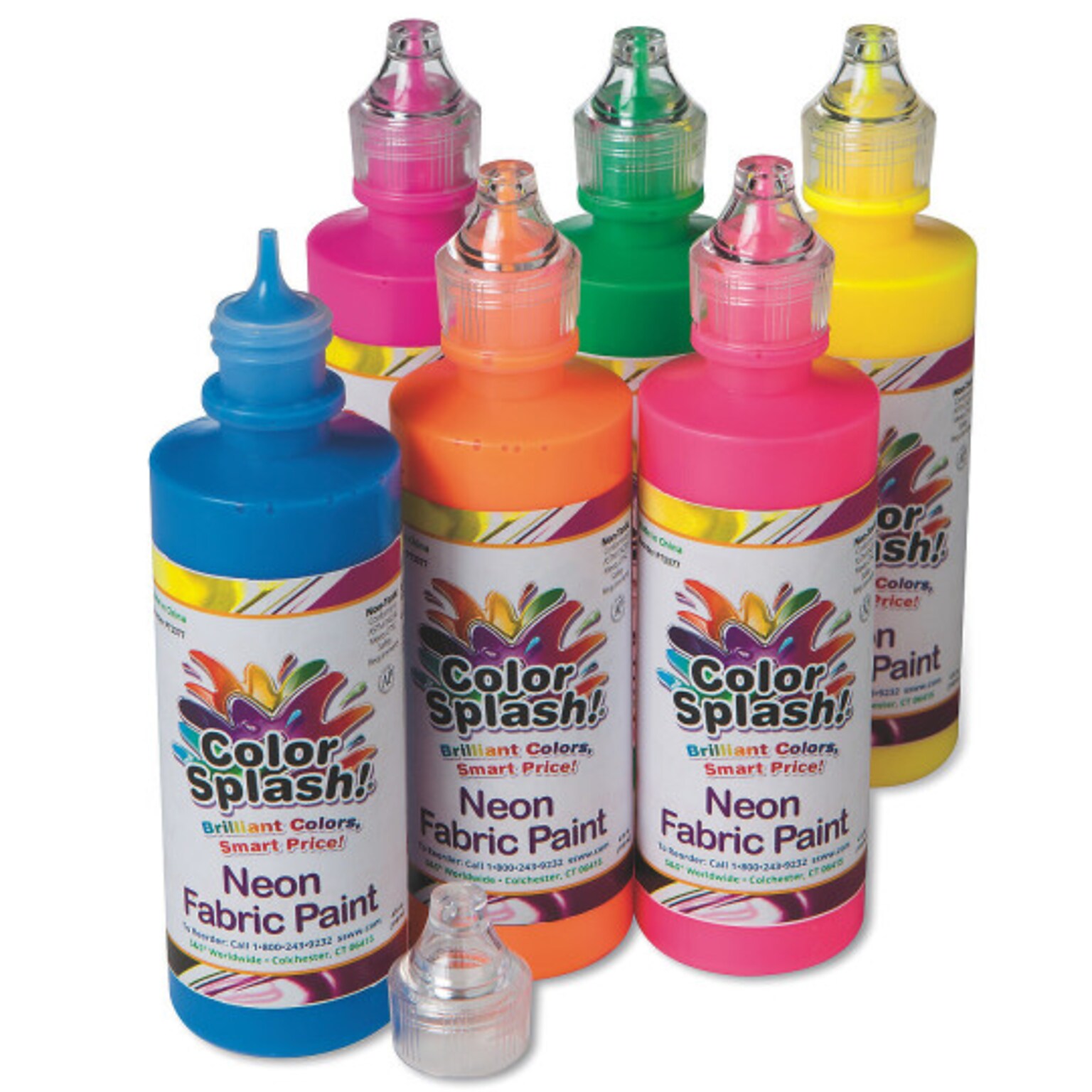 Color Splash Neon Fabric Paint, Assorted Colors, 6/Set (PT3377)