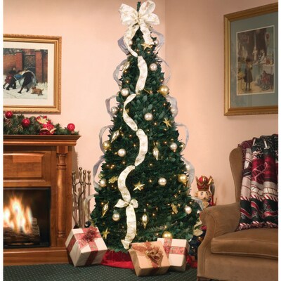 The Ncc Honk Kong Ltd Decorated Pull Up Slim Tree, Ivory/Gold  (43753)