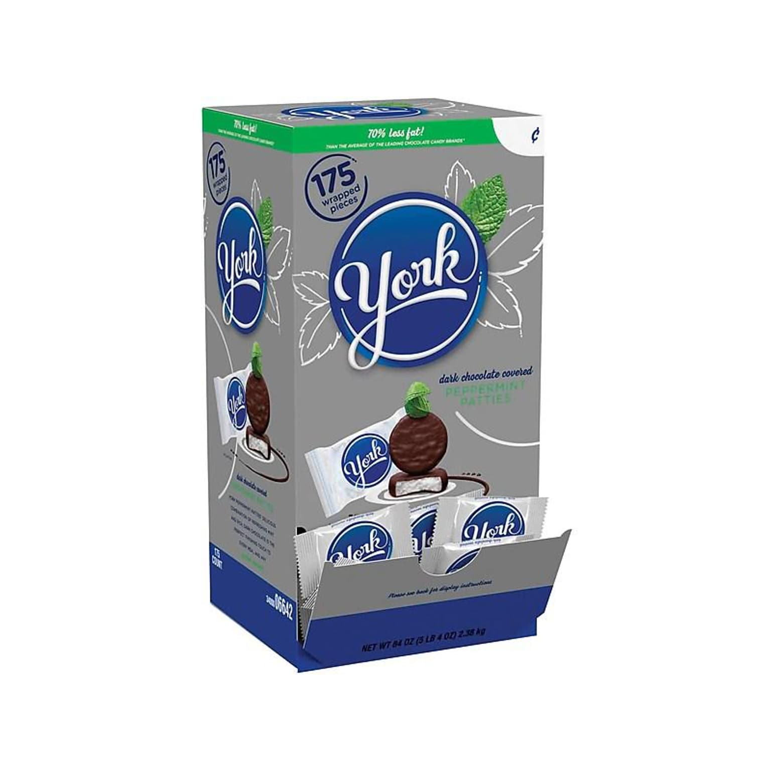 York Peppermint Patties Peppermint Dark Chocolate Candy Bar, 84 oz., 175/Box (HEC06643)