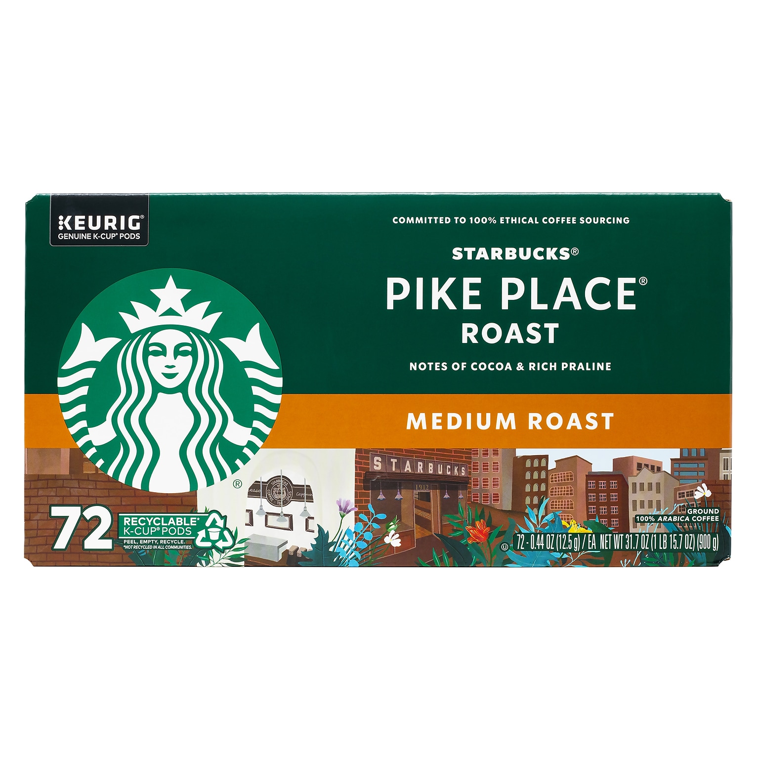 Starbucks Pike Place Coffee Keurig K-Cup Pods, Medium Roast, 72/Box (220-02158)