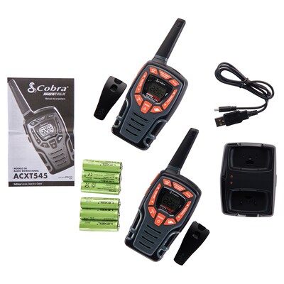 Cobra Weather-Resistant 28-Mile Range 2-Way Radio, Black, 2/Pack (ACXT545)