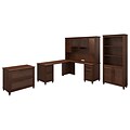 Office by kathy ireland® Volcano Dusk L Shaped Desk w/ Hutch, Bookcase & File Cabinet, Coastal Cherry (ALA168CC)