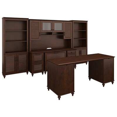 Office by kathy ireland® Volcano Dusk Double Pedestal Desk, Credenza, Hutch and Bookcase, Coastal Cherry (ALA166CC)