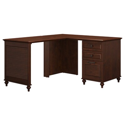 Office by kathy ireland® Volcano Dusk L Shaped Desk with 3 Drawer Pedestal, Coastal Cherry (ALA007CC)