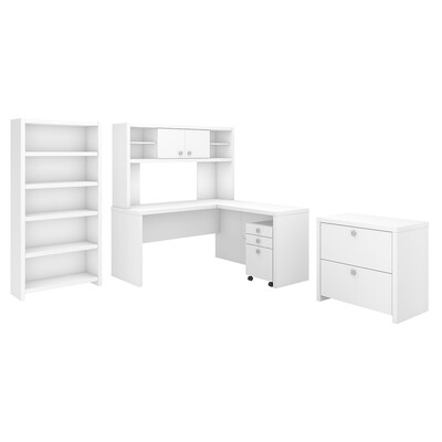 Office by kathy ireland® Echo L Shaped Desk with Hutch, Bookcase and File Cabinets, Pure White/Pure White (ECH028PW)