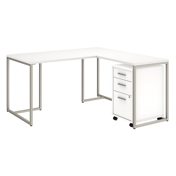 Office by kathy ireland® Method 60W L Shaped Desk with 30W Return and Mobile File Cabinet, White (MTH005WHSU)