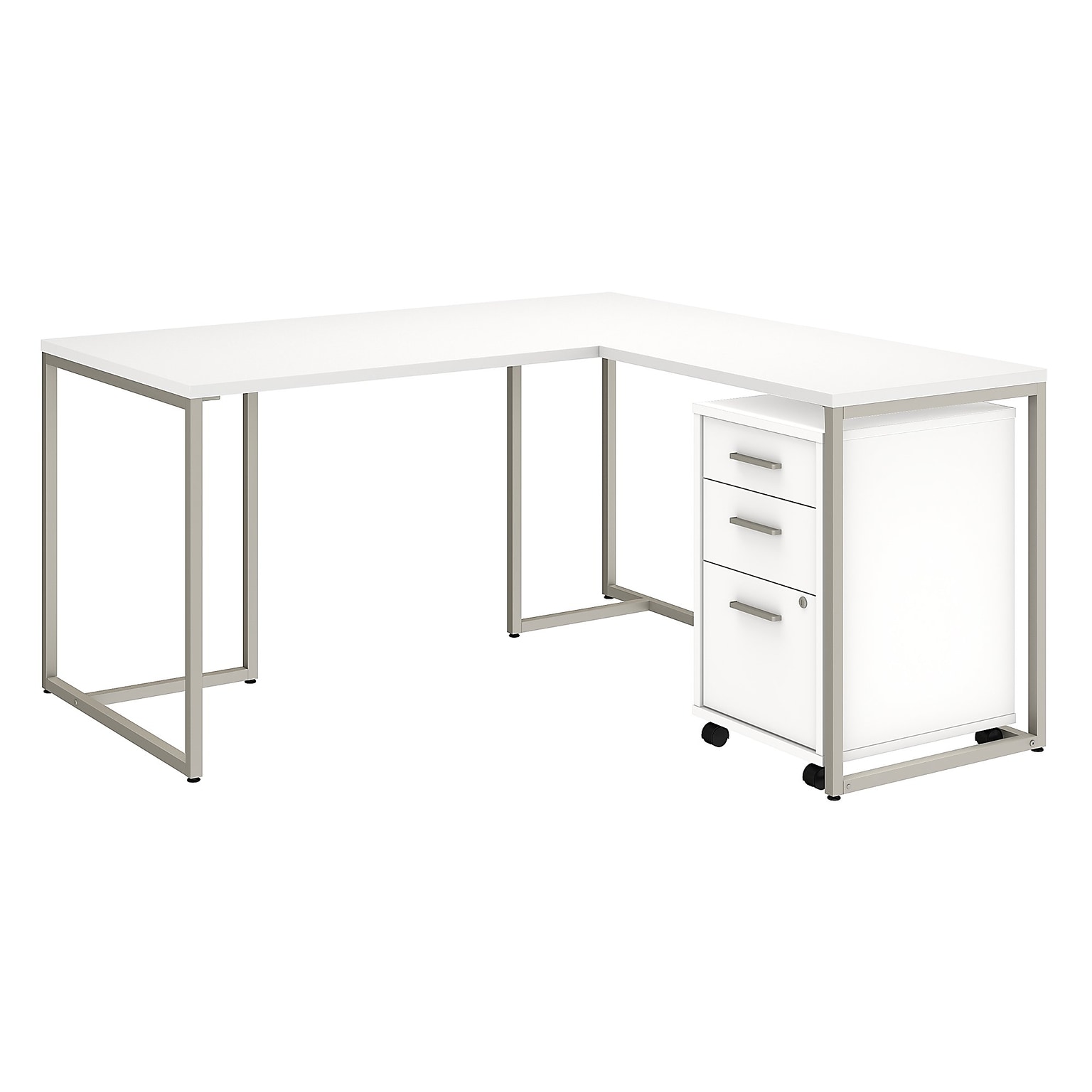 Bush Business Furniture Method 60W L Shaped Desk with Return and Mobile File Cabinet, White (MTH005WHSU)