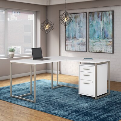 Office by kathy ireland® Method 60W L Shaped Desk with 30W Return and Mobile File Cabinet, White (MT