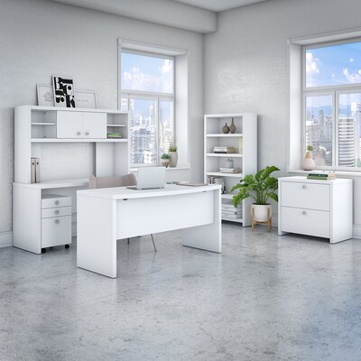 Office by kathy ireland® Echo Bow Front Desk, Credenza with Hutch, Bookcase and File Cabinets, Pure White/Pure White (ECH029PW)