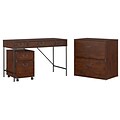 kathy ireland® Home by Bush Furniture Ironworks Writing Desk, 2 Drawer Mobile File, and Lateral File, Coastal Cherry (IW005CC)