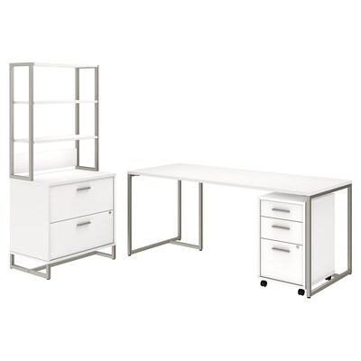 Office by kathy ireland® Method 72W Table Desk with File Cabinets and Hutch, White (MTH026WHSU)