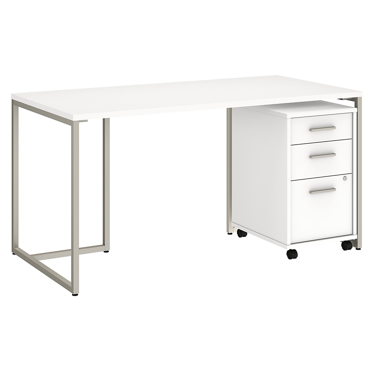 Bush Business Furniture Method 60W Table Desk with 3 Drawer Mobile File Cabinet, White (MTH001WHSU)
