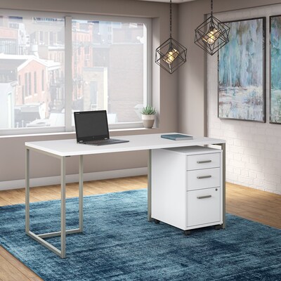 Office by kathy ireland® Method 60W Table Desk with 3 Drawer Mobile File Cabinet, White (MTH001WHSU)