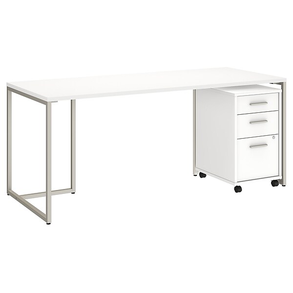 Office by kathy ireland® Method 72W Table Desk with 3 Drawer Mobile File Cabinet, White (MTH014WHSU)