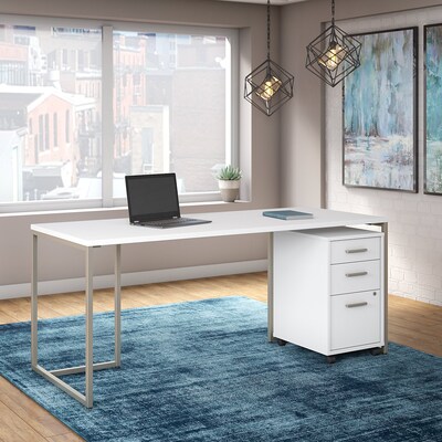 Office by kathy ireland® Method 72W Table Desk with 3 Drawer Mobile File Cabinet, White (MTH014WHSU)