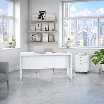 Office by kathy ireland® Echo Credenza Desk with Mobile File Cabinet, Pure White/Pure White (ECH003P