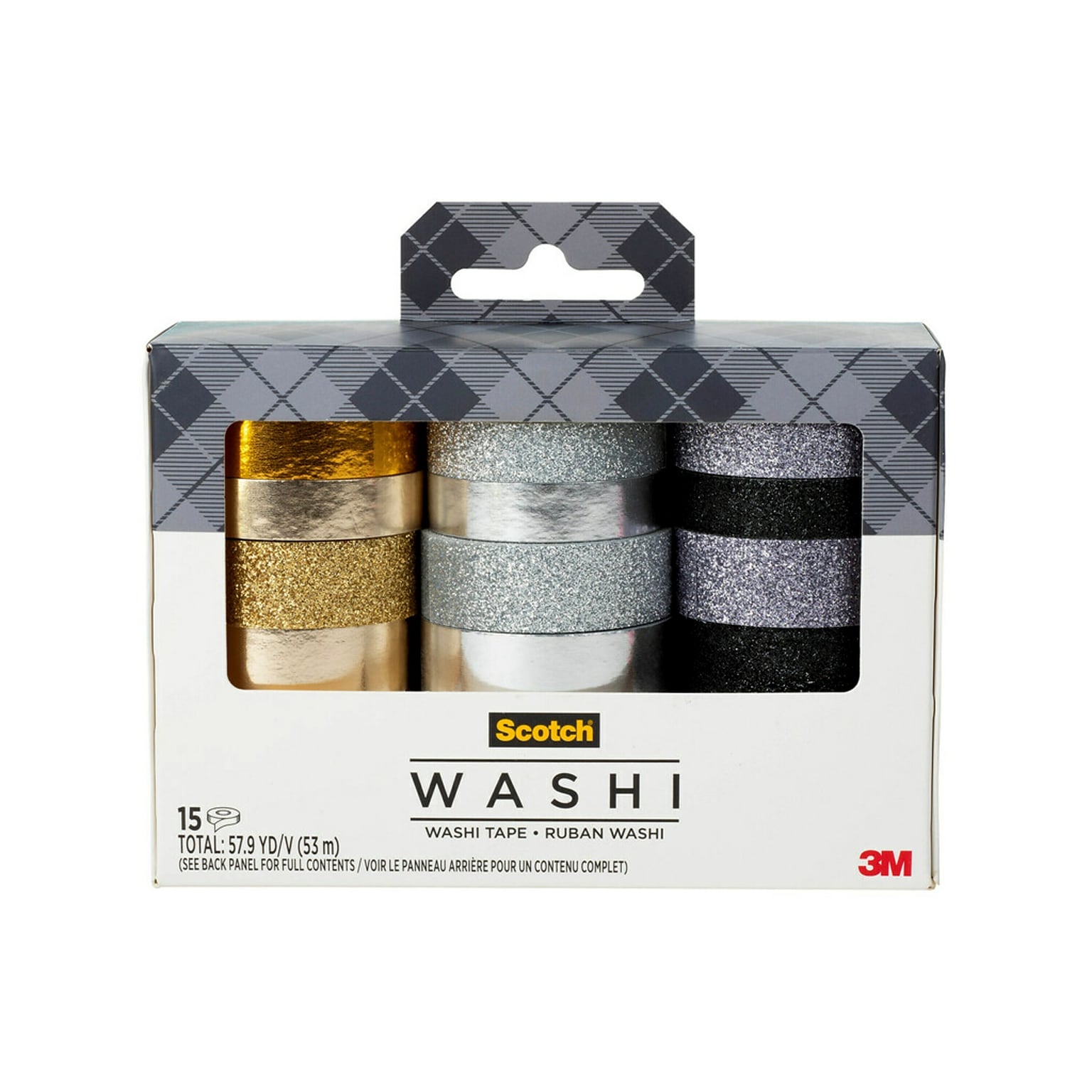 Scotch Washi Glitter Metallic Washi Tape, Multicolor, 15 Rolls/P ack (C1017-15-P6)