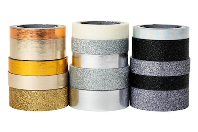 Scotch Washi Glitter Metallic Washi Tape, Multicolor, 15 Rolls/P ack (C1017-15-P6)