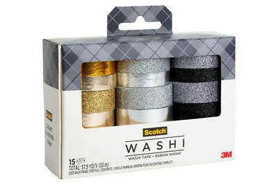 Scotch Washi Glitter Metallic Washi Tape, Multicolor, 15 Rolls/P ack (C1017-15-P6)
