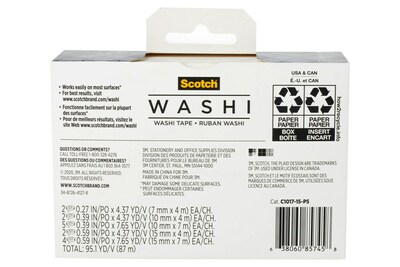 Scotch Washi Glitter Metallic Washi Tape, Multicolor, 15 Rolls/P ack (C1017-15-P6)