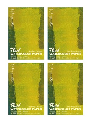 Global Art Fluid Hot Press Watercolor Paper block 4 in. x 6 in. 15 sheets [Pack of 4](PK4-850046)