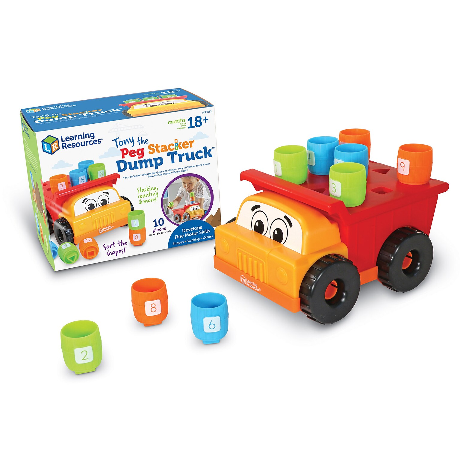 Learning Resources Tony the Peg Stacker Dump Truck, 10 Pieces/Pack (LER9133)