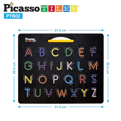 PicassoTiles Double-Sided Magnetic Drawing Board, 12" x 10", Letters & Numbers (PCTPTB02BLK)