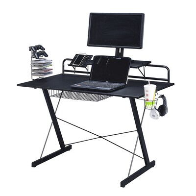 Techni Sport Carbon Computer Gaming Desk with Shelving, Black (RTA-TS200-BK)