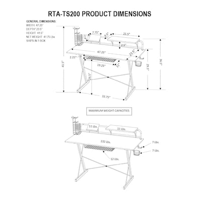 Techni Sport Carbon Computer Gaming Desk with Shelving, Black (RTA-TS200-BK)