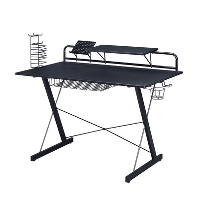 Techni Sport Carbon Computer Gaming Desk with Shelving, Black (RTA-TS200-BK)