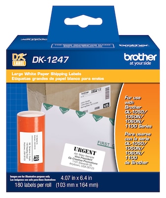 Brother DK-1247 Large Shipping Paper Labels, 6-4/10 x 4-7/100, Black on White, 180 Labels/Roll (DK