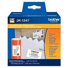 Brother DK-1247 Large Shipping Paper Labels, 6-4/10 x 4-7/100, Black on White, 180 Labels/Roll (DK