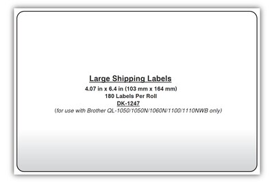 Brother DK-1247 Large Shipping Paper Labels, 6-4/10" x 4-7/100", Black on White, 180 Labels/Roll (DK-1247)
