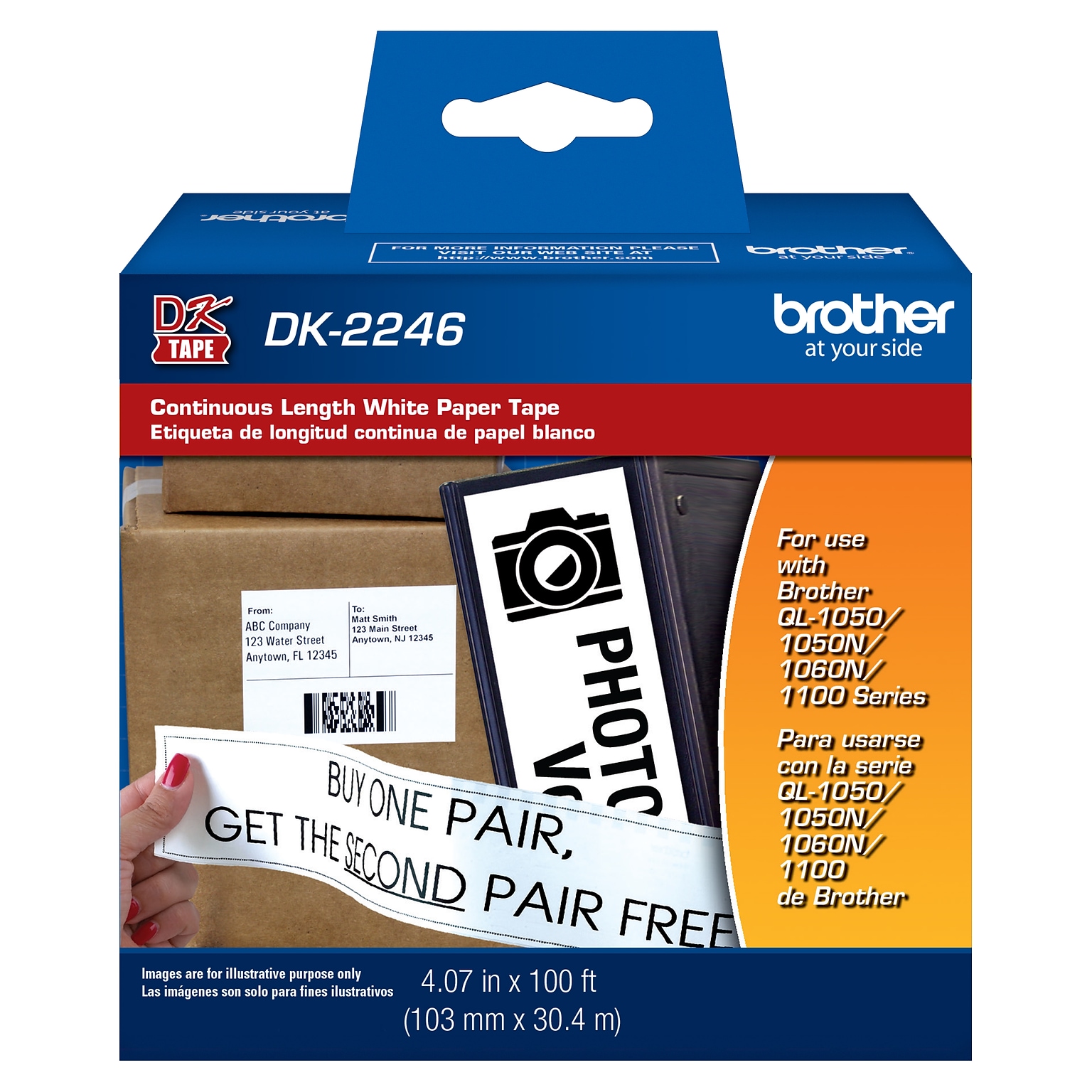 Brother DK-2246 Extra Wide Width Continuous Paper Labels, 4-7/100 x 100, Black on White (DK-2246)