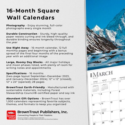 2024 BrownTrout World's Greatest Mountains 12" x 12" Monthly Wall Calendar (9781975464110)