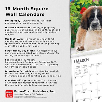 2024 BrownTrout I Love Puppies 12" x 12" Monthly Wall Calendar (9781975464721)