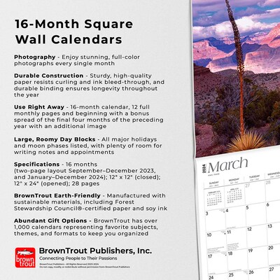 2024 BrownTrout Grand Canyon National Park 12" x 12" Monthly Wall Calendar (9781975462963)