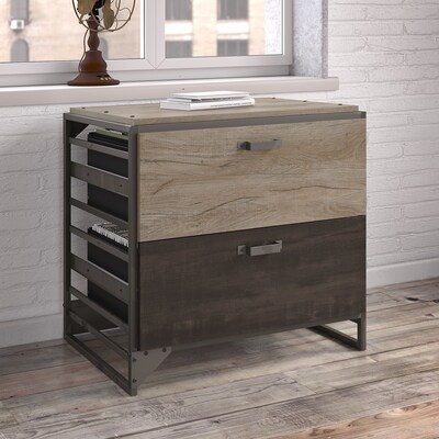 Bush Furniture Refinery 2-Drawer Lateral File Cabinet, Letter/Legal Size, 30"H x 31 3/4"W x 22 1/5"D, Rustic Gray (RFF132RG-03)