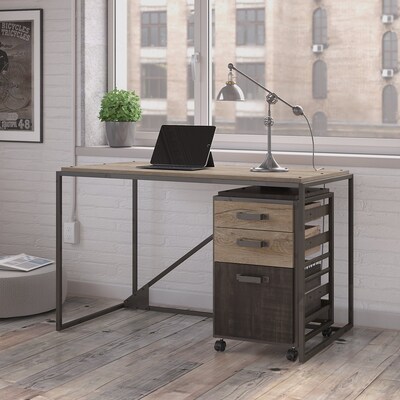 Bush Furniture Refinery 50W Industrial Desk with 3 Drawer Mobile File Cabinet, Rustic Gray (RFY006RG