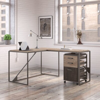 Bush Furniture Refinery 50W L Shaped Industrial Desk with 37W Return and Mobile File Cabinet, Rustic