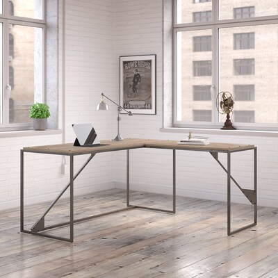 Bush Furniture Refinery 62W L Shaped Industrial Desk, Rustic Gray/Charred Wood (RFY003RG)