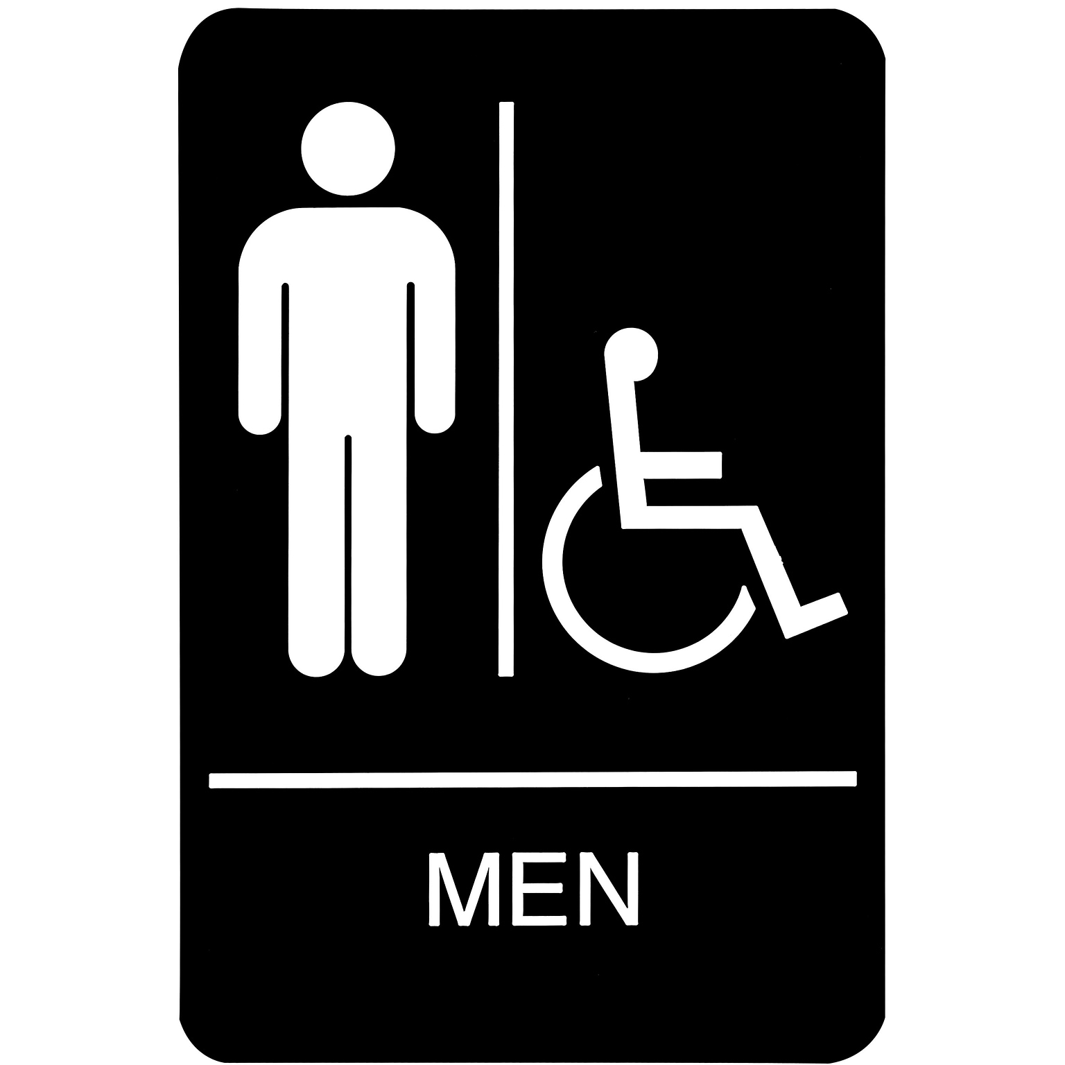 HeadLine Sign, ADA Restroom Sign, MEN Accessible, 6 x 9, Black / White