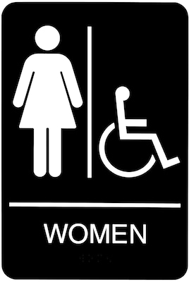 HeadLine Sign, ADA Restroom Sign, WOMEN Handicap Accessible, 6 x 9, Black / White