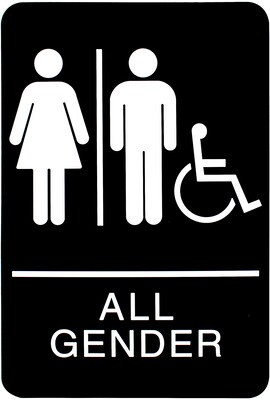 HeadLine Sign, ADA Restroom Sign, ALL GENDER Handicap Accessible, 6 x 9, Black / White