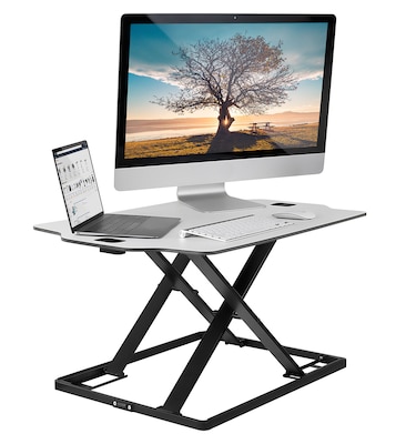 Mount-It! 32W Tabletop Standing Desk Converter, White/Silver (MI-7938)