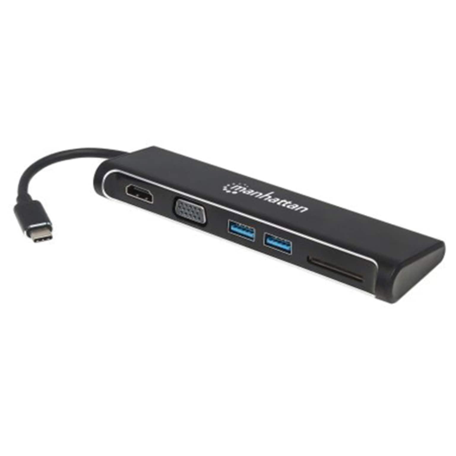 Manhattan® SuperSpeed 152631 USB-C to HDMI/VGA 4-In-1 Docking Converter, Black