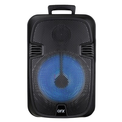 QFX 12-In. True Wireless Stereo Bluetooth Rechargeable Speaker with Wired Microphone & Stand, Black