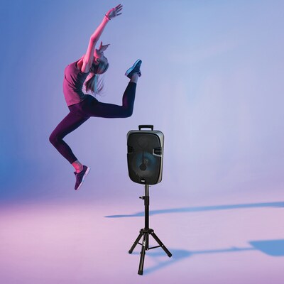 QFX 12-In. True Wireless Stereo Bluetooth Rechargeable Speaker with Wired Microphone & Stand, Black (PBX-1206SM)